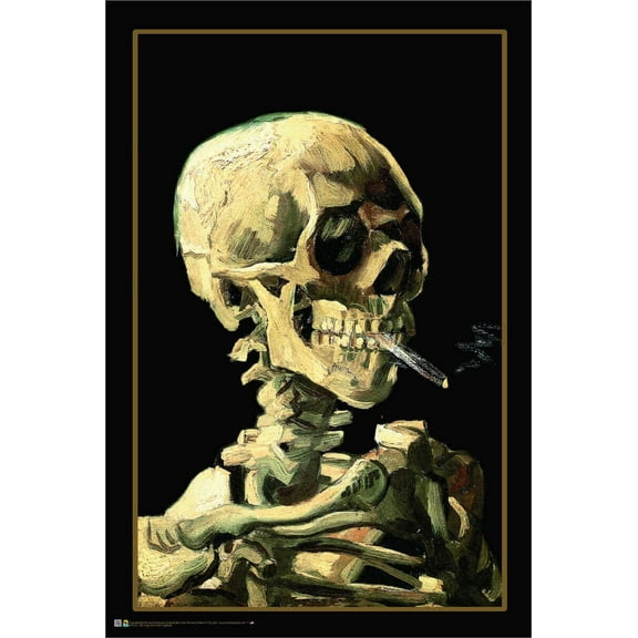 Nmr Vincent Van Gogh Skeleton Skull with Burning Cigarette 24” x 36” Poster