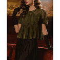 thumbnail image 2 of Women's Casual Velvet Lace Blouse Elegant Loose Short Sleeve Intricate Back Flared Swing Top, 2 of 7