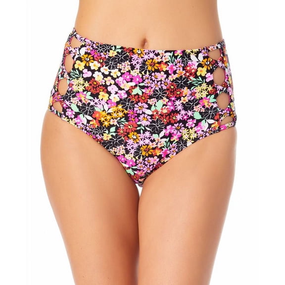 California Waves Junior's High Rise Strappy Side Bikini Bottoms Swimsuit Black Multi Size Large
