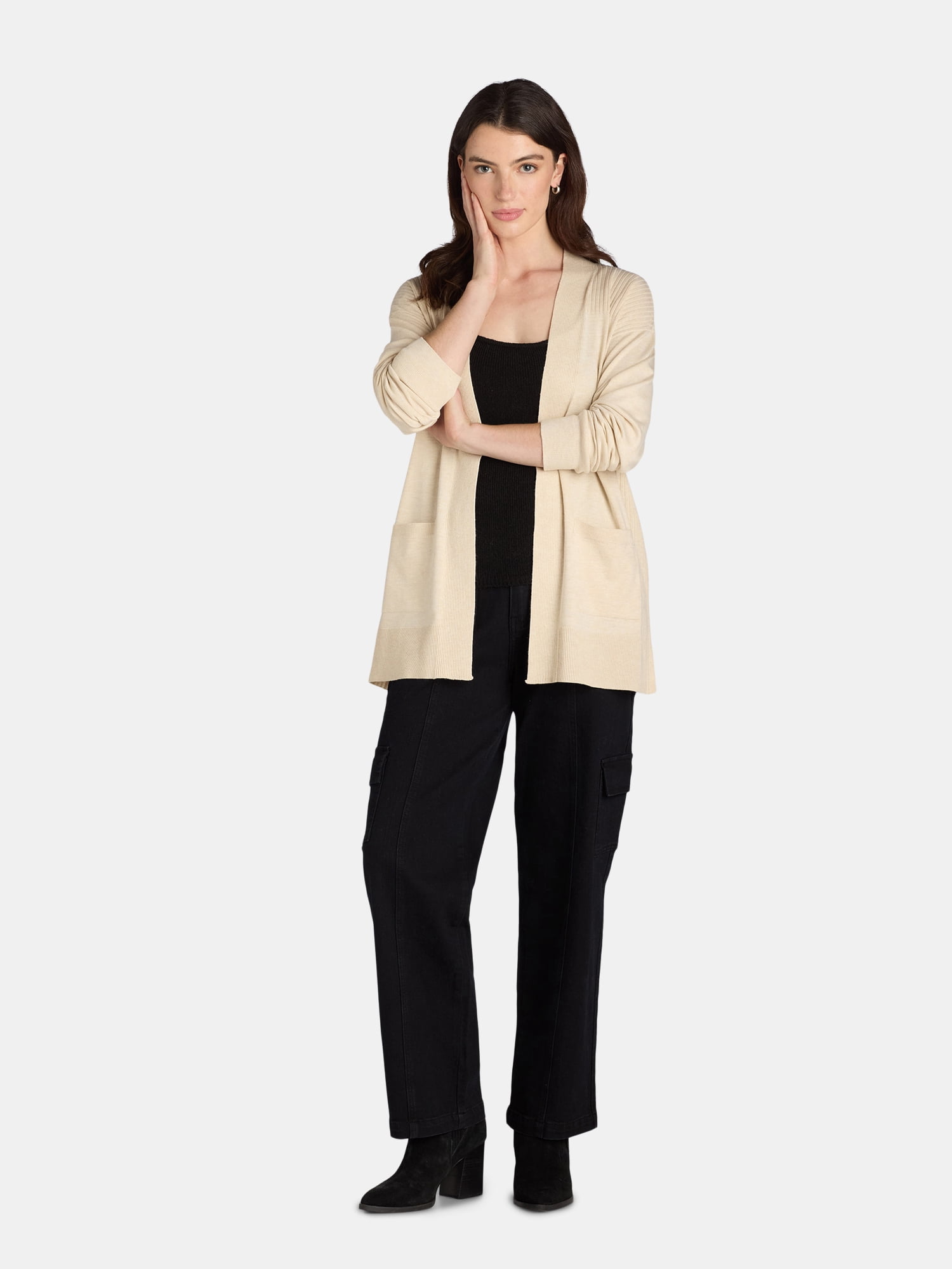 Time and Tru Women's and Women's Plus Open Front Cardigan Sweater, Sizes XS-4X