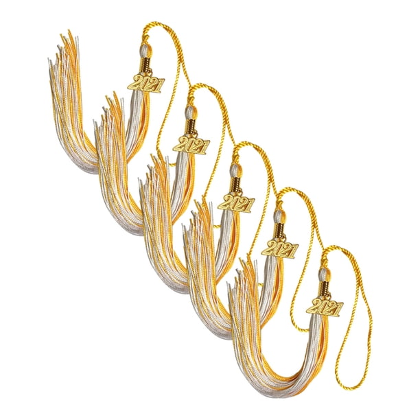 Fiudx Juego de Borlas de Graduación, Diseño de Colgante Dorado 2021, Poliéster Suave, Ideal para Ceremonias de Graduación, Compañeros de Clase y Regalos Familiares. Paquete de 5, 40 Cm de Largo.