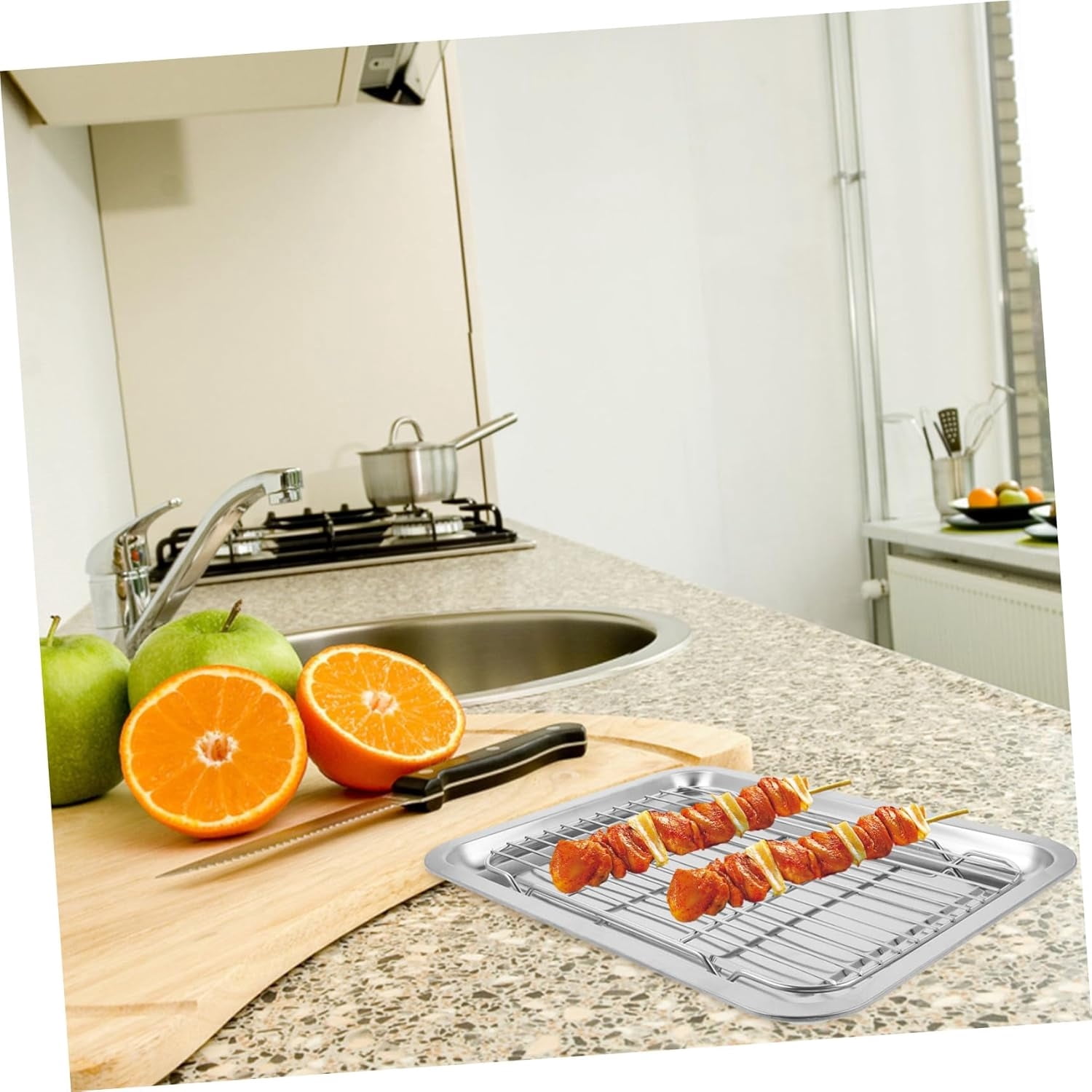 Roasting Pan with Rack - Baking Sheet + Baking Rack,Stainless Steel Cookie Sheets for Baking, Toaster Oven Tray Pans,Rust & Warp Resistant & Nonstick Dishwasher Safe - Size 14 x 10.6 x 0.8 inch