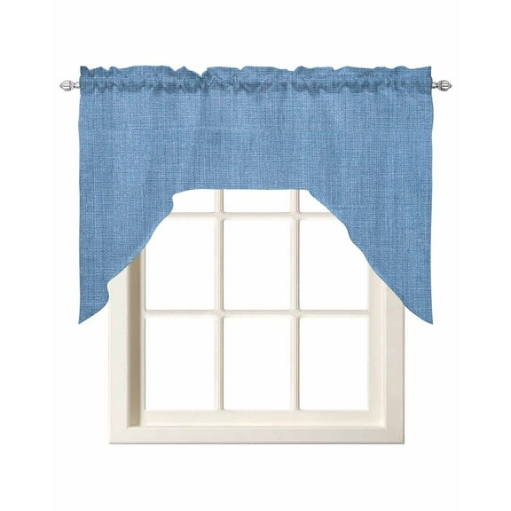 Sky Blue Farmhouse Kitchen Swag Valances for Windows, Vintage Country Monochrome Textured Swag Valances Curtains for Living Room, Rod Pocket Window Treatments for Bathroom, Bedroom, Cafe, 56"x36"