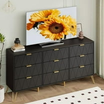 Anbuy Black 9 Drawer Dresser, Dual Long Chest of Drawers, Large Modern Dresser for Bedroom with Gold Handles (Black)