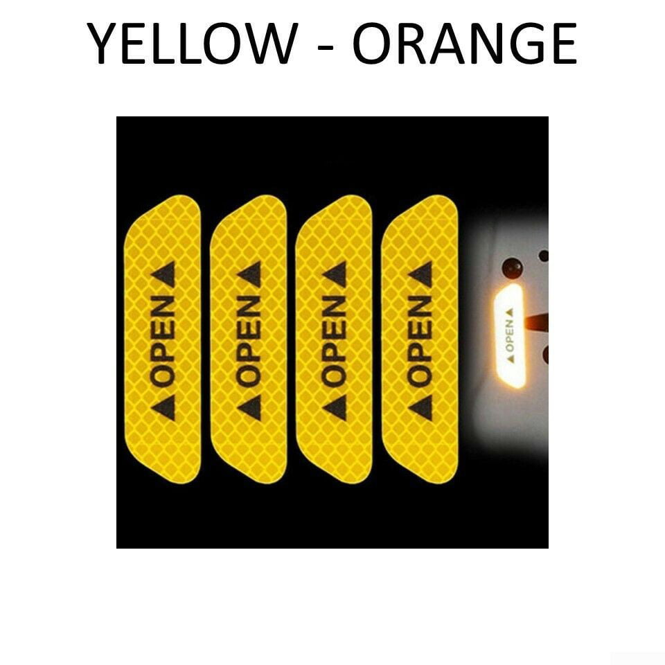 4pcs Yellow Car Accessories Door Opening Safety Warning Stickers o Reflective 