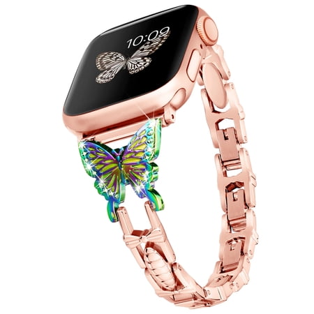 JiaheCover for Apple Watch Bands 41mm 40mm 38mm Butterfly Band for Women, Metal Dressy Designer Cute Strap for Apple Watch Band Series 9 SE Series 8 7 6 5 4 3 2 1,A