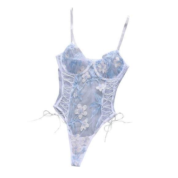 Conjunto de lencería para mujer VISgogo Traje de una pieza bordado de encaje Sexy