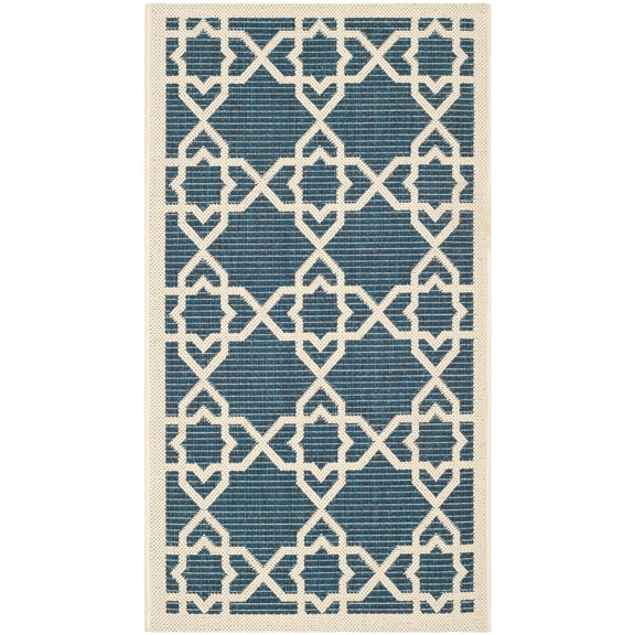 SAFAVIEH Courtyard Carol Geometric Indoor/Outdoor Area Rug, 2' x 3'7", Navy/Beige
