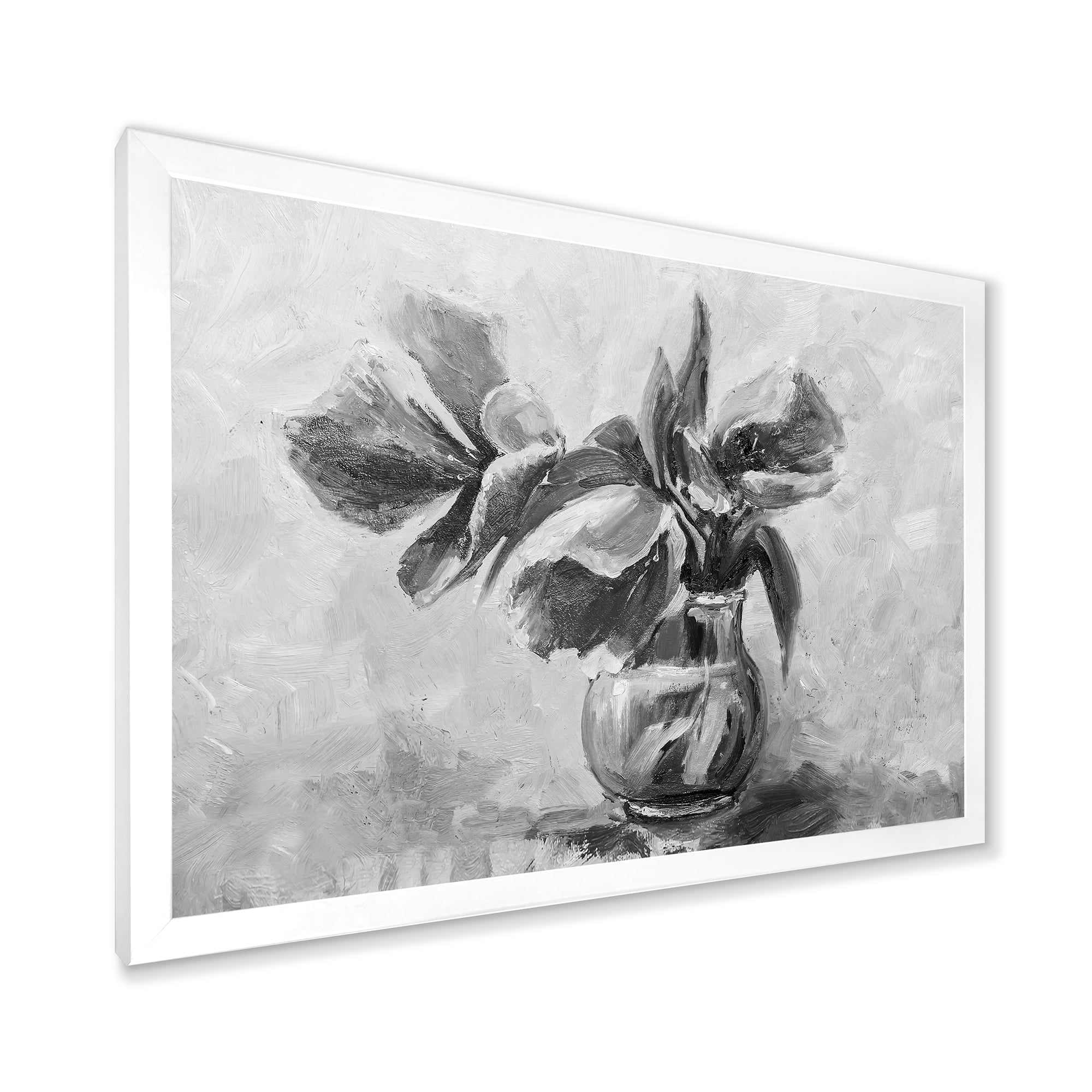 Designart 'Black and White Still Life Of Flowers In A Vase' Traditional Framed Art Print
