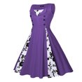 thumbnail image 2 of QLEICOM 1950's Dresses for Women Vintage, V-Neck Patchwork Print Sleeveless Dress, Stretch Slim High Waist Swing Dress, Audrey Hepburn Style Party Dresses Purple S, 2 of 4