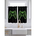 thumbnail image 2 of Tier Curtains 45 Inches Long, Green Game Controller Window Treatment Curtain Drapes, Modern Art Gaming Handheld Black Small Curtain Drapes for Bathroom Laundry Room, 27.5"x45", 2 Panels, 2 of 7