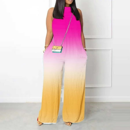 

Tawop Women Print Jumpsuit Pajamas Casual Buttons Pocket Sleeveless Wide Leg Long Pants Jumpsuit Overalls