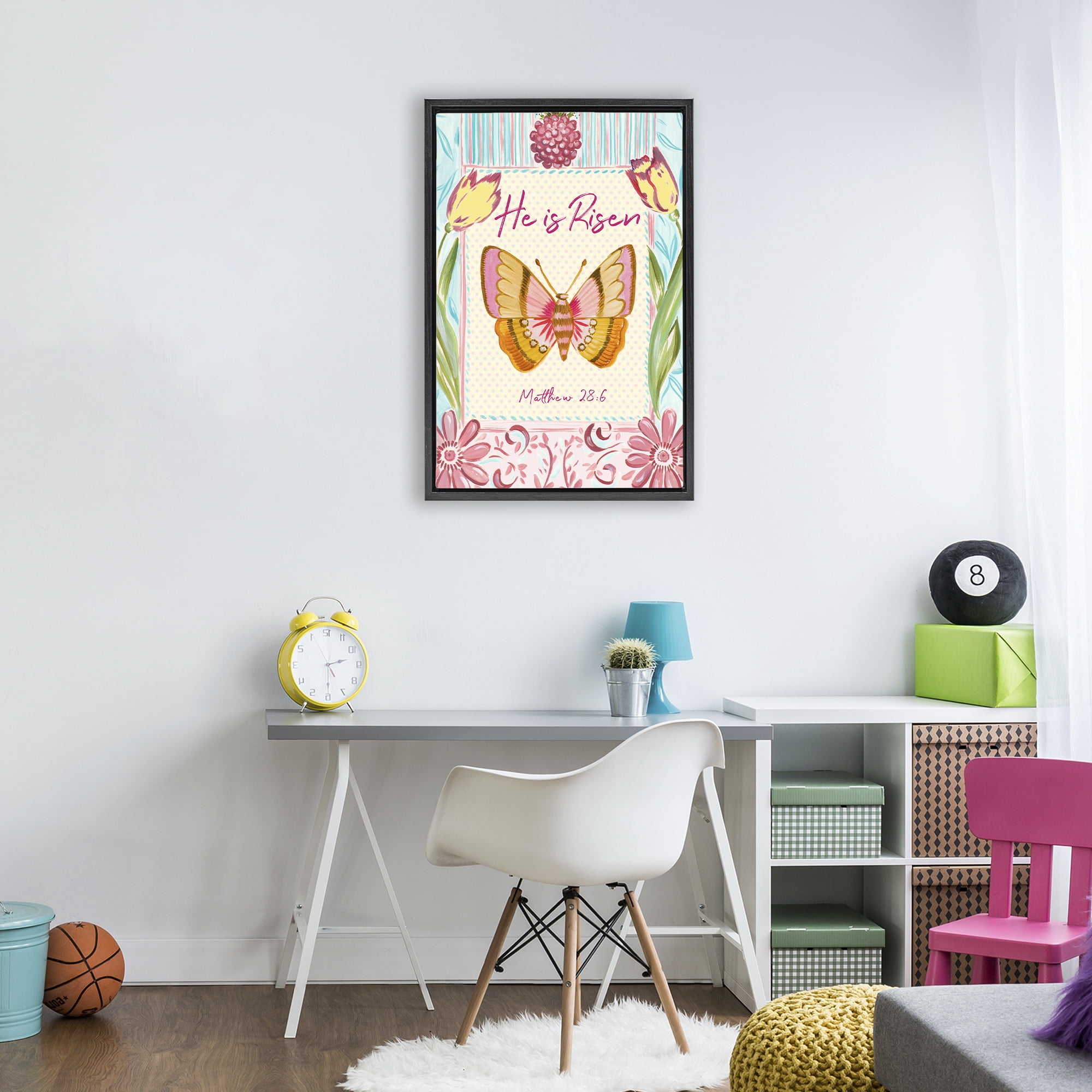 Stupell Industries He Is Risen with Butterfly Black Framed Floater Canvas Wall Art, design by Ani Del Sol