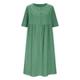 thumbnail image 5 of Aimik Fashion Women Round-Neck Short Sleeve Solid Color Plus Size Long Dress Summer Casual Loose Comfortable Knee-Length Dress, 5 of 6