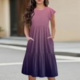 thumbnail image 2 of Girls Summer Dress Tween Dresses Summer Casual Gradient Color Midi Dress with Short Sleeves and Pockets Lightweight and Comfortable ,Sie:150, 2 of 9