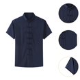 thumbnail image 6 of yuksok China Clothes Tang Shirt Short Sleeves Fashionable Wear Uniform Kung Fu Clothing Blue, 6 of 9