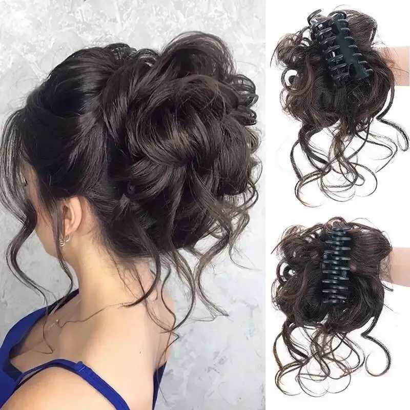 Hair Clip Wig Fluffy Grab Clip Flower Bud Ball Wig Ponytail Lazy Female Simulation Long Curly Tassel Hair Extensions