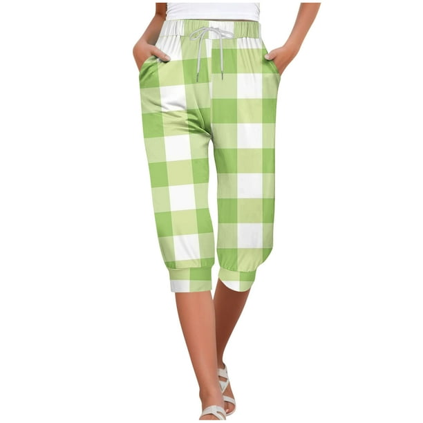 Mujeres Capri Pantalones Elástico Corbata Cintura Suelta Ajuste con Bolsillos, Casual Y Cómodo Pantalones de Cintura Elástica para las Mujeres