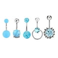 thumbnail image 2 of jiaroswwei 5Pcs/Set Women Navel Rings Geometric Decorative Cubic Zirconia Belly Button Bar Rings Body Piercing Jewelry for Beach, 2 of 8