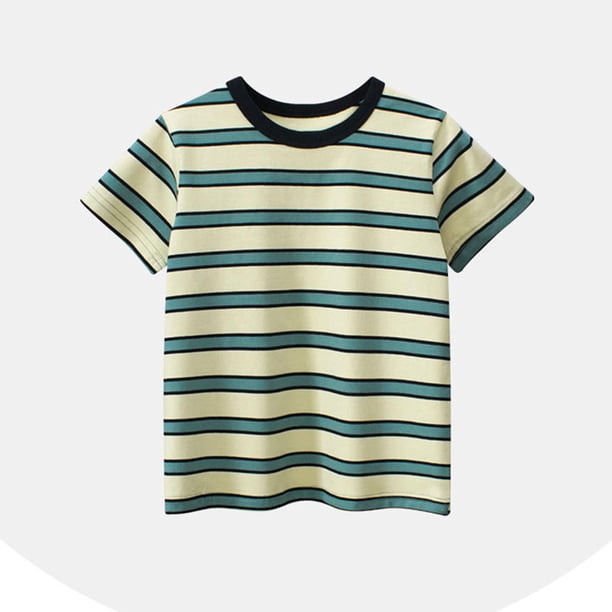 Blusas y camisas de manga corta con cuello redondo Camiseta de rayas de manga corta con cuello redondo de verano para niños Top informal versátil para bebés para usar al aire libre Conjunto de poliést