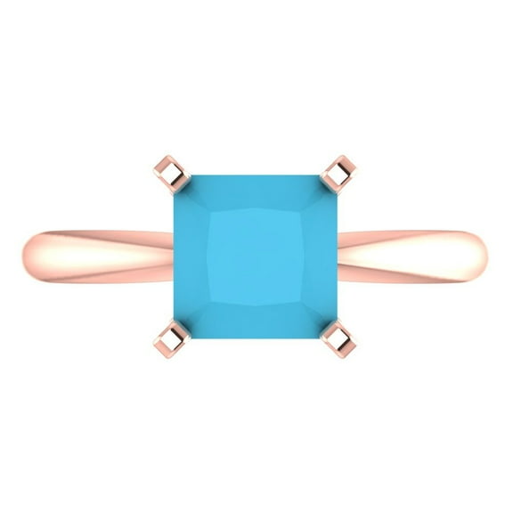 Solitaire Engagement Ring for Women - 2ct Simulated Turquoise in 18K Rose Gold Promise Ring