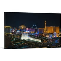 ARTCANVAS Las Vegas Strip Nevada Party City at Midnight Canvas Art Print - Size: 26" x 18" (1.50" Deep)