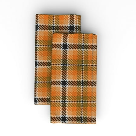 

Cotton Sateen Dinner Napkins (Set of 2) - Orange Tan Peach Black Plaid Tartan Brown Halloween Autumn Fall White Print Cloth Dinner Napkins by Spoonflower