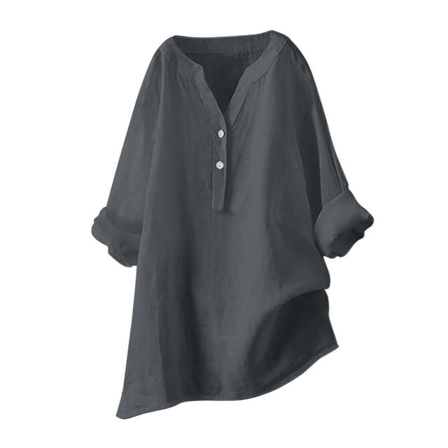Blusa holgada con botones para mujer: manga larga, cuello en V, color liso, estilo informal y elegante, adecuada para ocasiones cotidianas y festivas