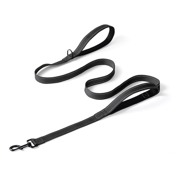 JoyPetto Heavy Duty Dog Leash with Double Handle for Large & Medium Dogs: 6 FT Reflective Nylon, Traffic Control Padded, Black