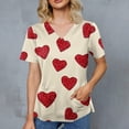 thumbnail image 4 of Iaqnaocc Valentine Scrubs for Women Funny Love Heart Print Nurse Uniforms Trendy V-Neck Scrub Shirt Party Short Sleeve Medical Workwear with Pockets Beige 2XL, 4 of 4