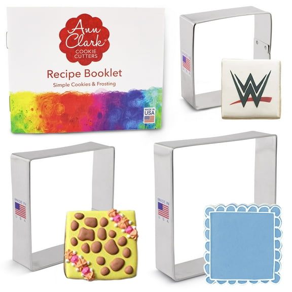 Ann Clark Square Cookie Cutter Set, 3-Piece, Made in USA