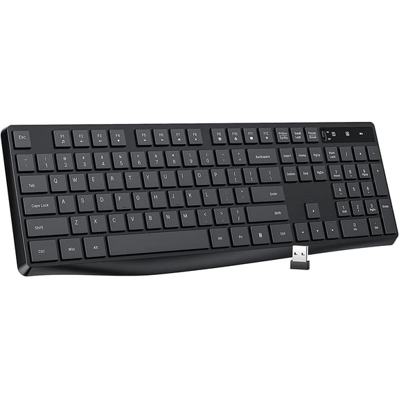 MK98 Wireless Keyboard, 2.4G Ergonomic, Computer Keyboard, Enlarged Indicator Light, Full Size PC Keyboard with Numeric Keypad for Laptop, Desktop, Surface, Chromebook, Notebook, Black