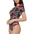 thumbnail image 2 of Daiia Red And Blue Cars print Women's Crew Neck Short Sleeve Bodysuit Fashion Tops Fit Casual Basic Extender Bodysuit-Medium, 2 of 9