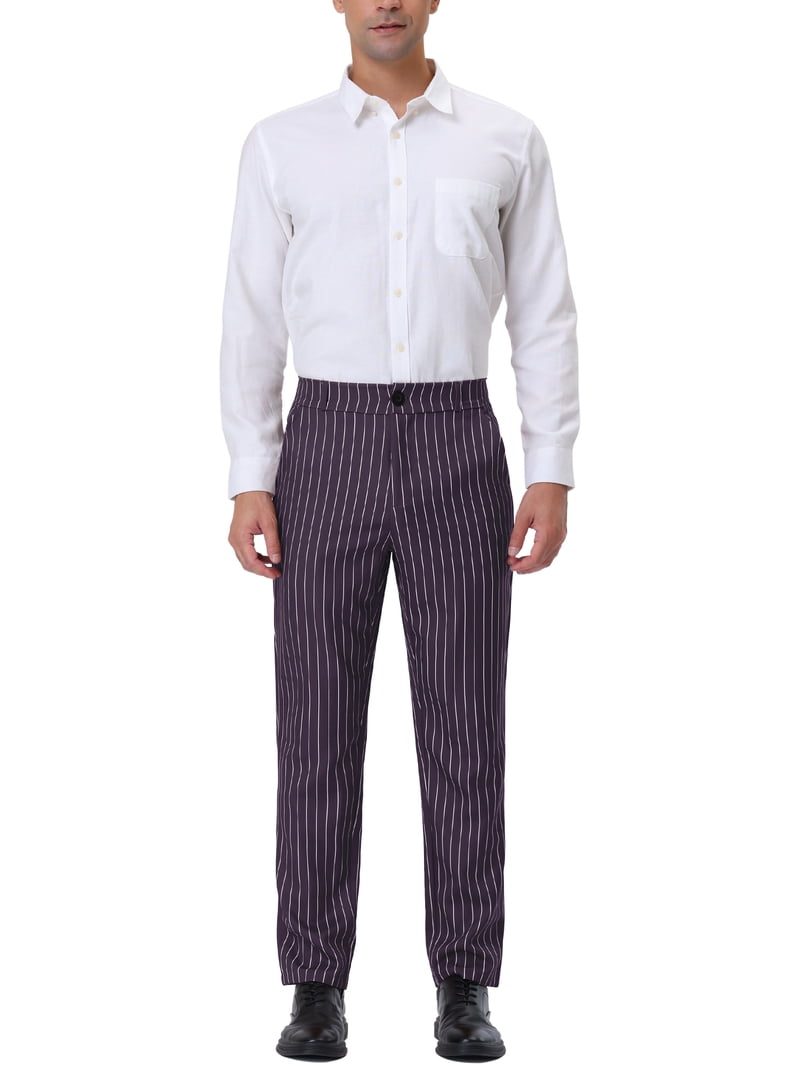 mens purple striped dress pants Wool Drawstring Pants in Purple Pinstripe Purple White / 46 / 30