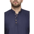 thumbnail image 2 of eloria Indian Traditional Navy Blue Thread Work Solid Cotton Blend Kurta For Men's, 2 of 7