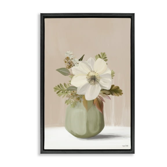 Stupell Industries Peach Pink Vase Botanical & Floral Painting Black Floater Framed Art Print Wall Art, 17 x 25
