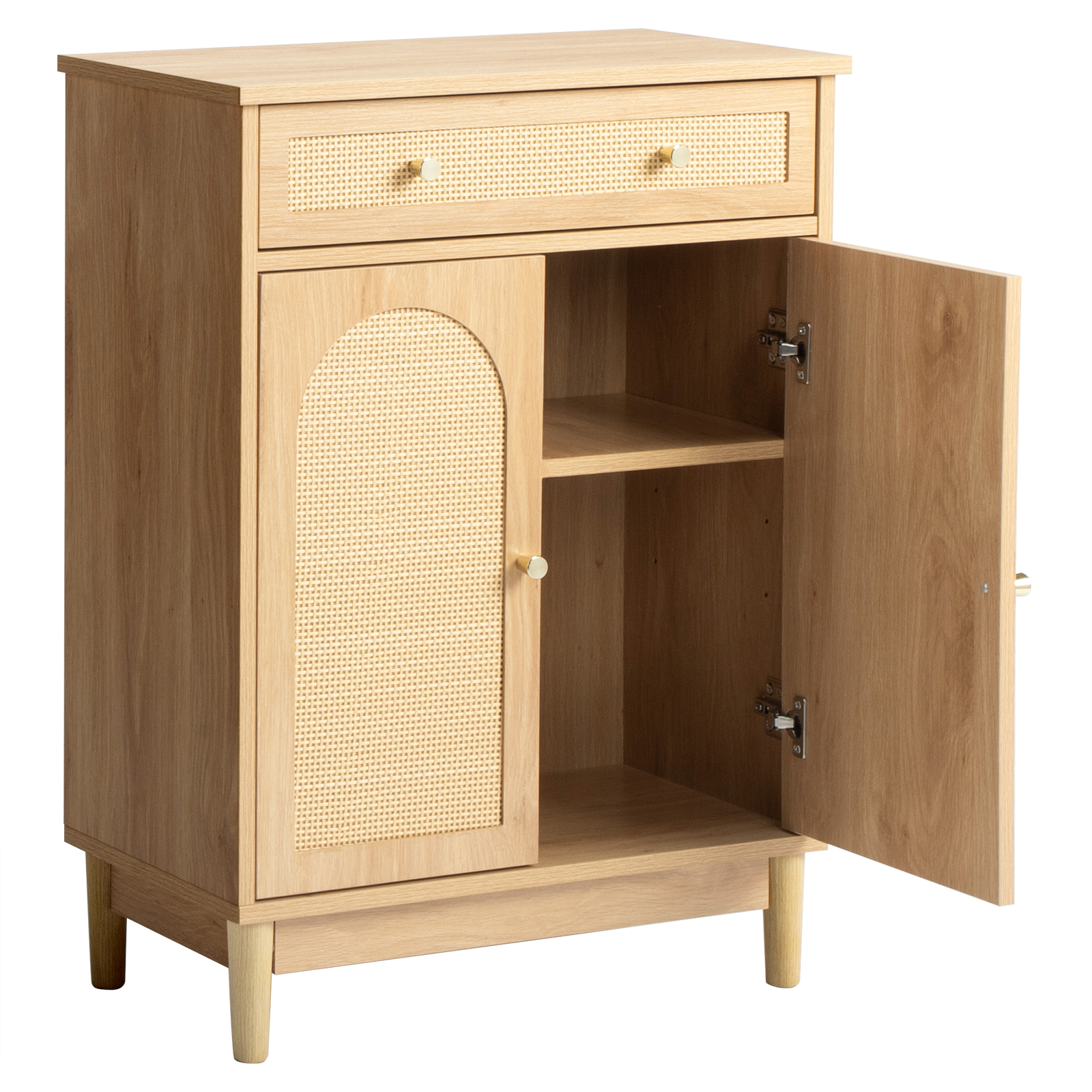 Ktaxon Bathroom Floor Cabinet, Freestanding Storage Cupboard w/ Drawer and 2 Doors, Rattan