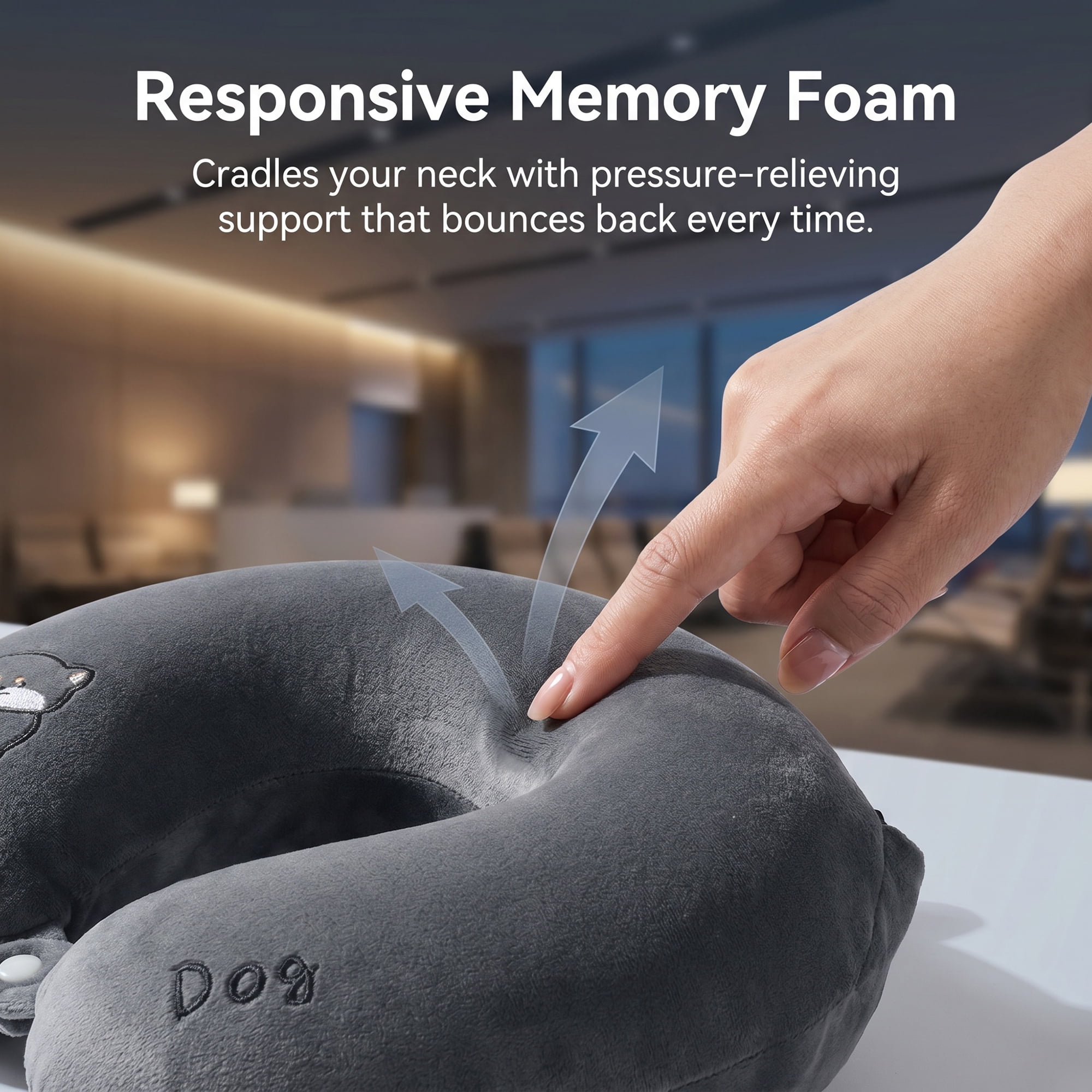 Unique Bargains Memory Foam U Shape Travel Neck Pillow for Airplane Use Dark gray 11"x11"