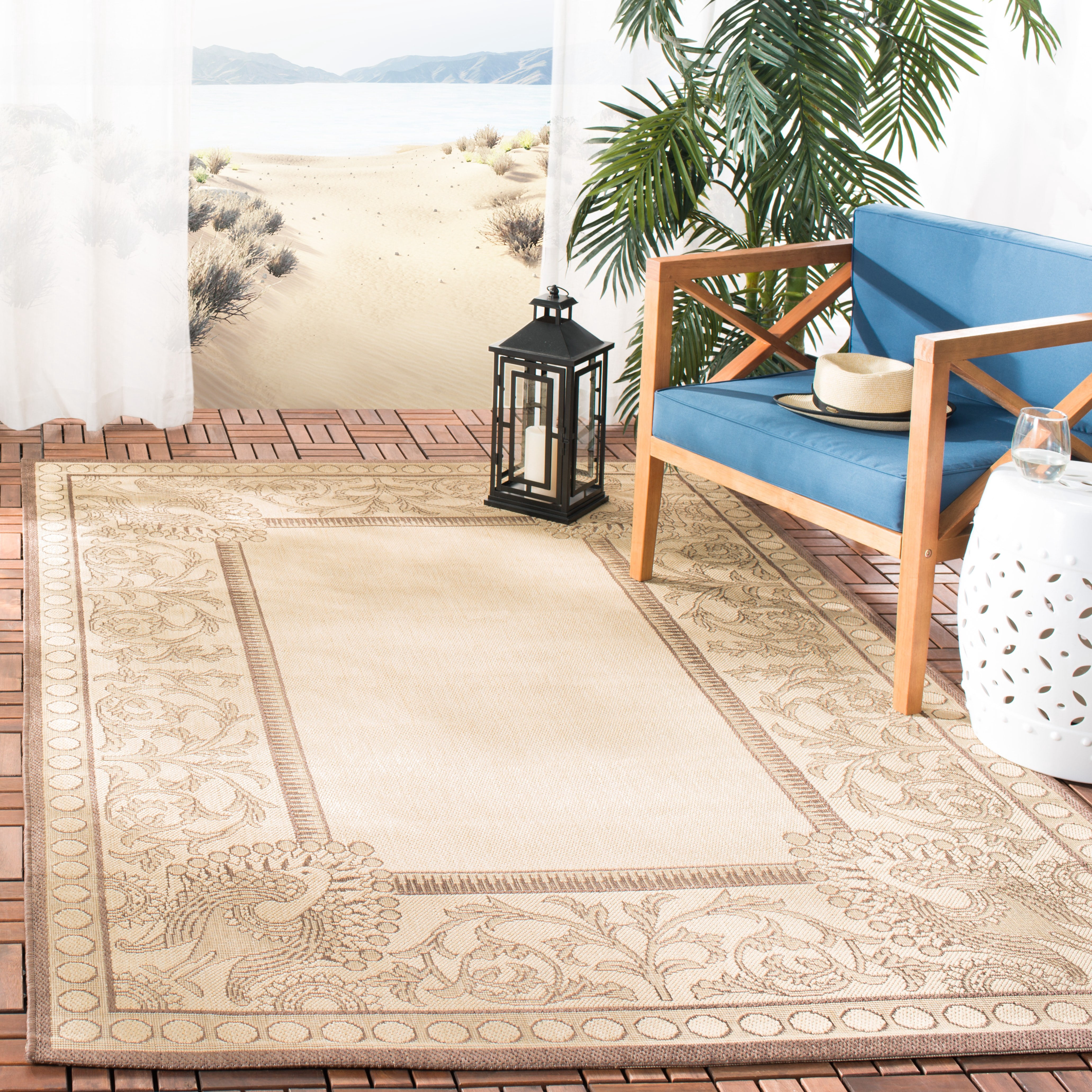 Safavieh Courtyard Cooper Botanical Indoor/Outdoor Area Rug, Natural/Chocolate, 6'7" x 9'6"