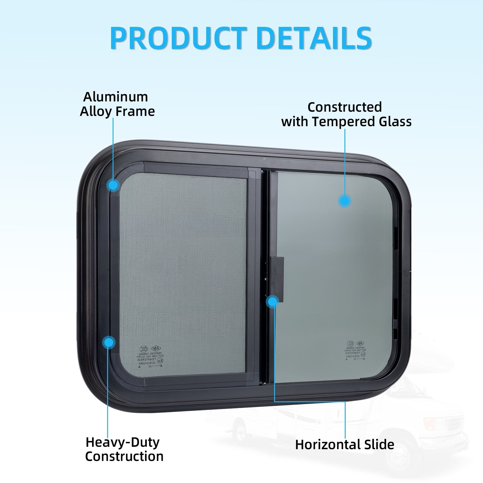 RV Window for Trailer Camper, 24" W x 20" H, Bronze, Passenger's Side, Tempered Glass, Compatible with RV, 0.9375" Thick Walls