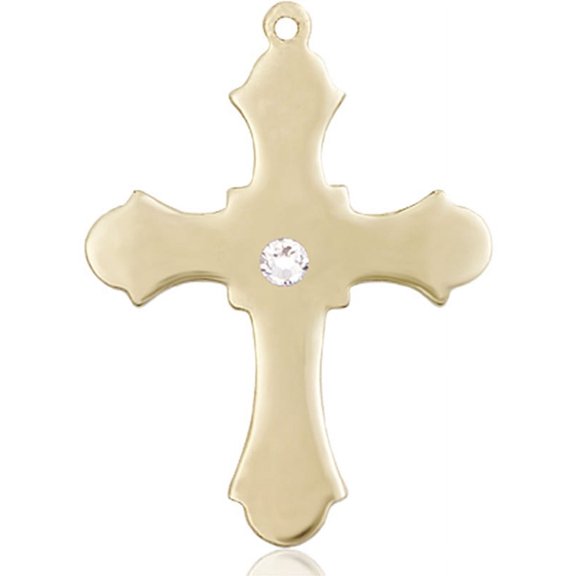 14kt Yellow Gold Cross Medal with 3mm April Swarovski Crystal 1 1/4 x 7/8 inches