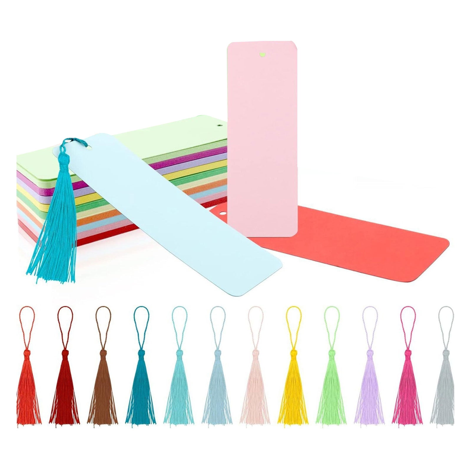 UNTERING Bookmark Blank Kraft Paper Bookmarks Rectangle Book Marks Hanging Label with Colorful Tassels for Party Decorations Project