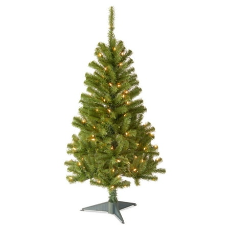 4 Ft Christmas Tree Pre Lit National Tree Pre-Lit 4' Canadian Fir Grande Wrapped Artificial Christmas Tree with 100 Clear Lights ()
