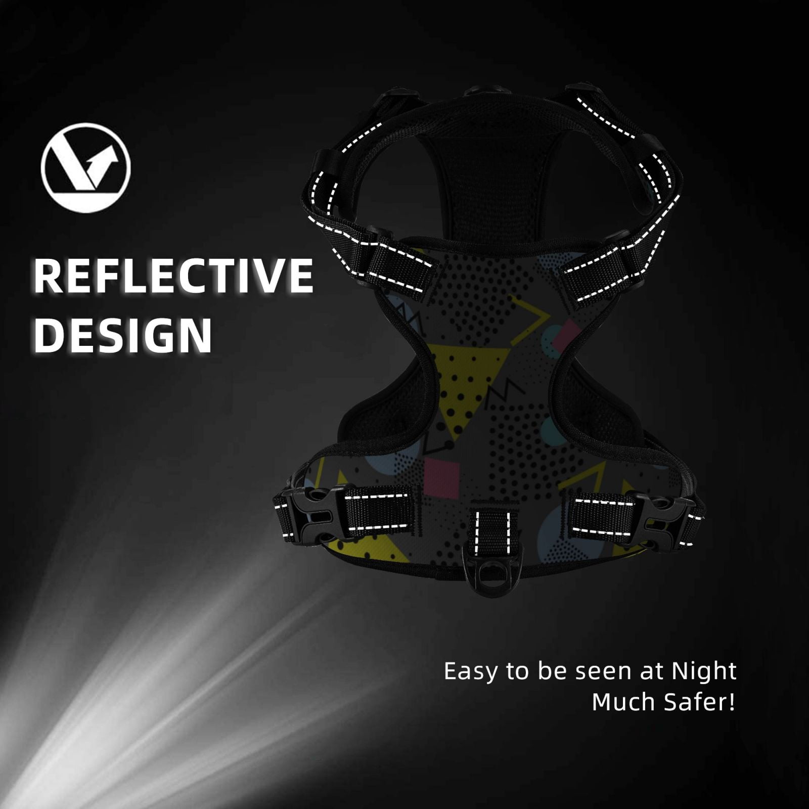 Kdxio Geometric Print No Pull Dog Harness Adjustable Reflective Oxford Easy Control Medium Large Dog Harness for Training and Everyday-Small