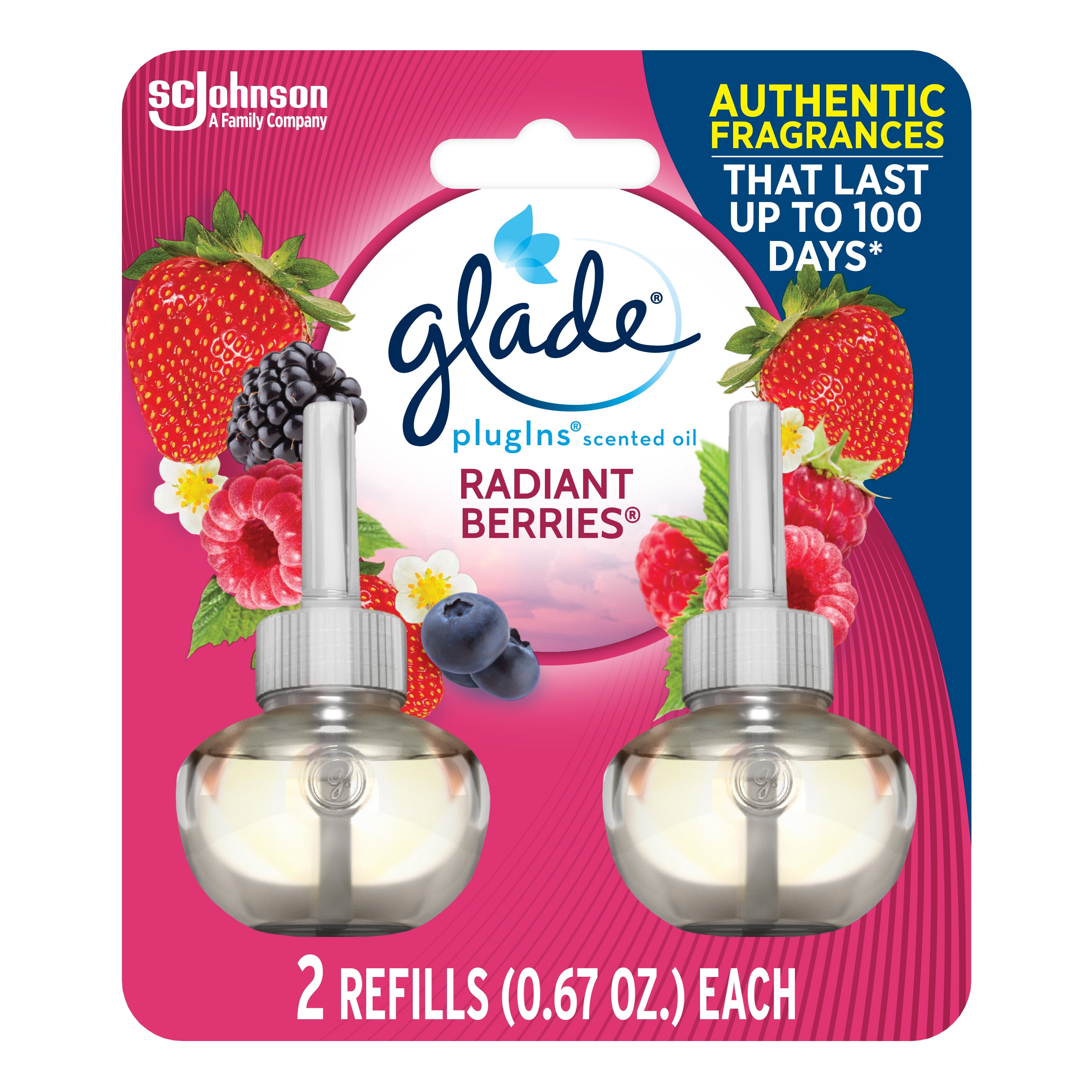 Glade PlugIns Refill 2 CT, Radiant Berries, 1.34 FL. OZ. Total, Scented Oil Air Freshener