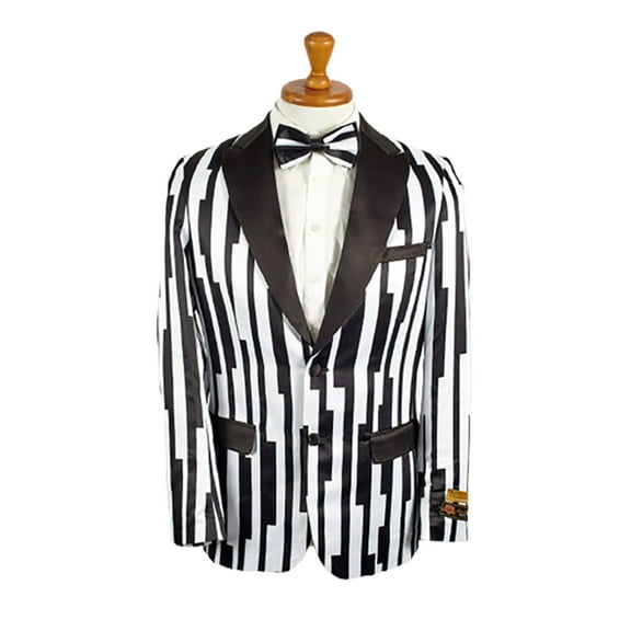 Mens 2 Button Black & White Piano Key Blazer By Alberto Nardoni Brand Designer