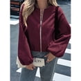 thumbnail image 4 of Chaquetas Abrigadas con Cremallera para Mujer, de Otoño e Invierno, de Larga, Informales, Holgadas y con Bolsillos. Vino Tinto S, 4 of 7