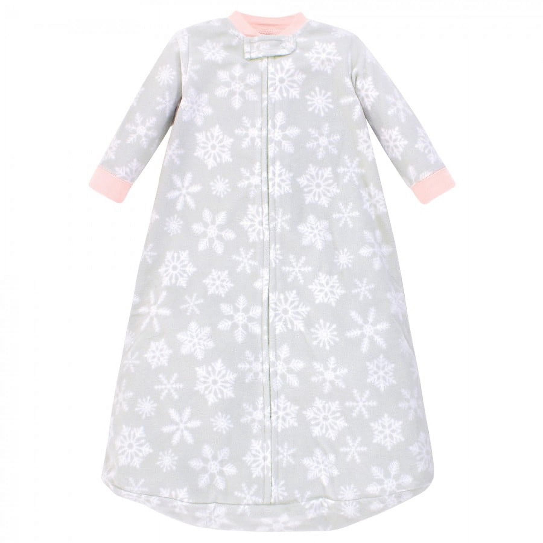Hudson Baby Infant Girl Long-Sleeve Fleece Sleeping Bag, Gray Pink Snowflake, 0-9 Months