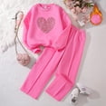 thumbnail image 2 of Durtebeua 2Pcs Toddler Baby Girl Valentine's Day Clothes Heart Print Long Sleeve Sweatshirt + Pants Sets Z06-Hot Pink,10-11 Years, 2 of 3