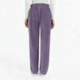 thumbnail image 4 of Womens Corduroy Pants Casual Elastic High Waisted Straight Leg Pull On Trousers Loose Comfy Slacks with Pockets Purple M, 4 of 7